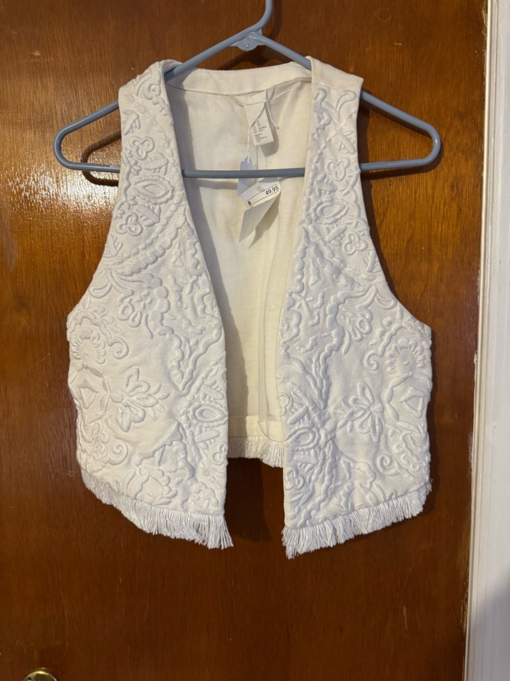 White Embroidered Fringe Vest
